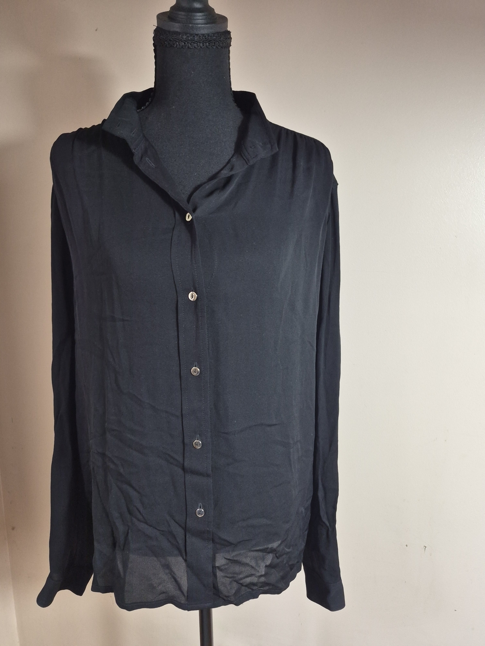 Wilfred Annie Silk Button Front Long Sleeve Blouse mock neck Old Money Office L